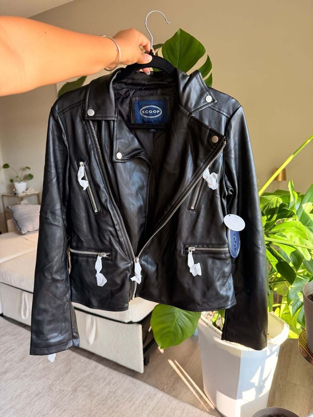 Scoop Vegan Leather Biker Jacket Size M 8-10 Black Moto